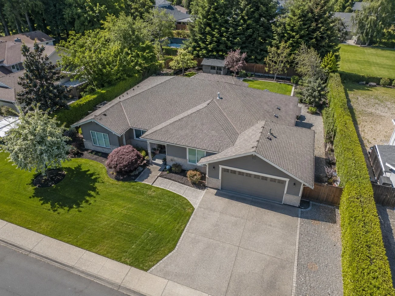 Aerial view of a residential roof