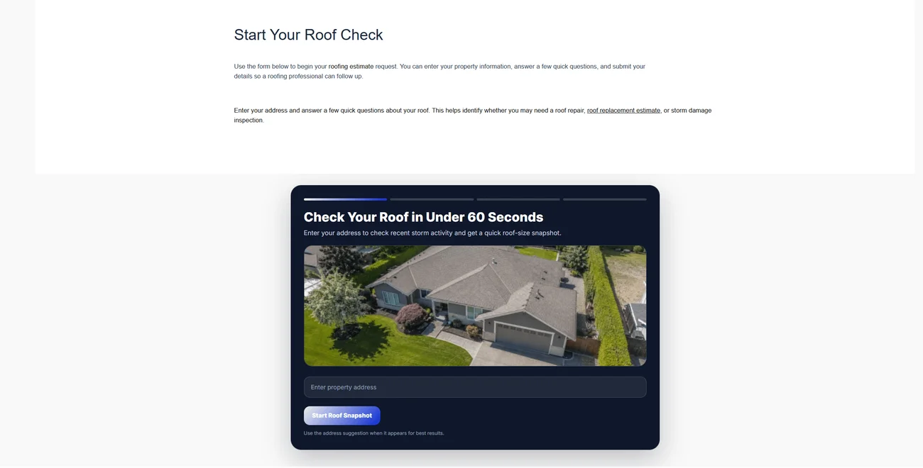 Roof Snapshot Pro homeowner project and roof preferences interface