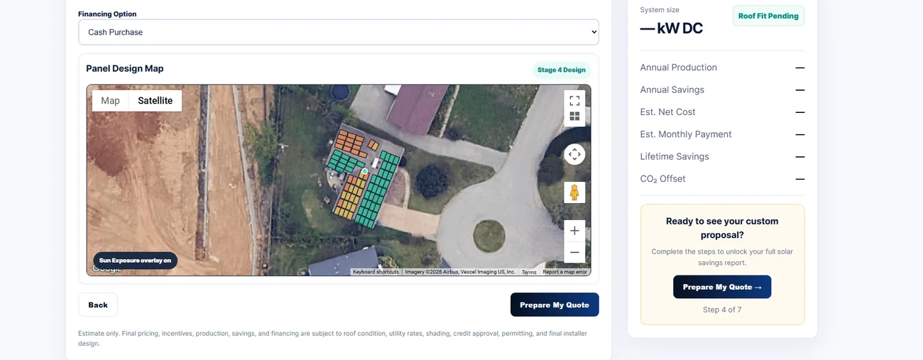 Solar Snapshot Pro panel layout and preliminary proposal interface